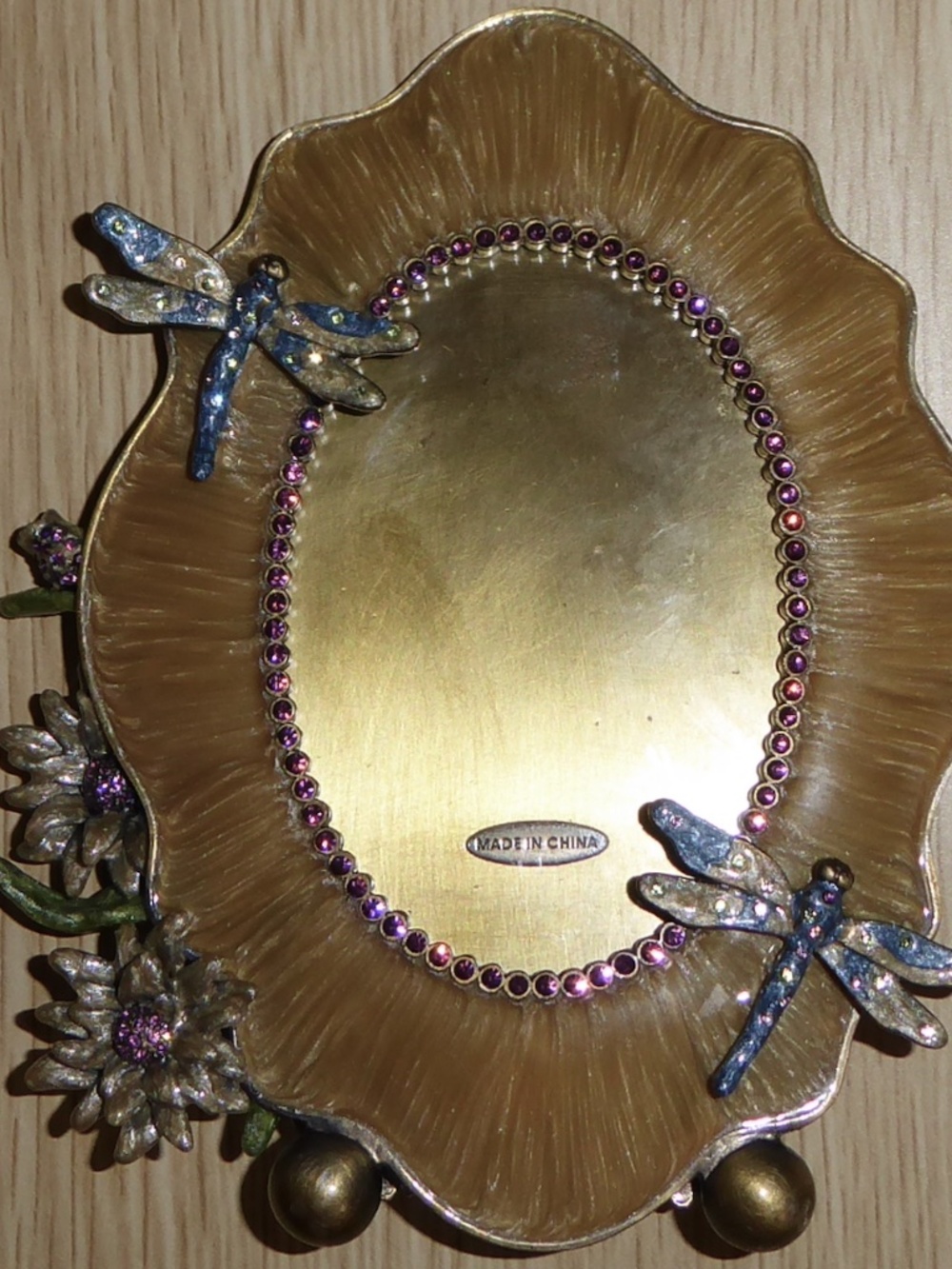 Michael Hero Photo Frame Dragonfly Floral Enamel Swarovski Crystals 5.5" x 4"